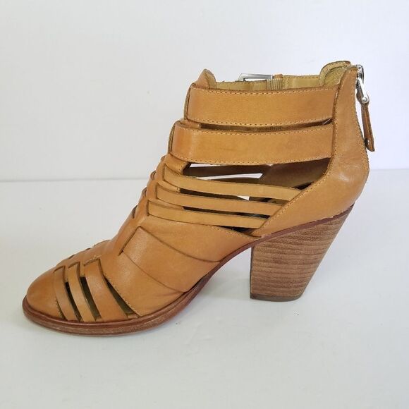 Dolce Vita Anthropologie Tan Brown Leather Helsa Caged Buckle Ankle Bootie 6.5 - Picture 6 of 12